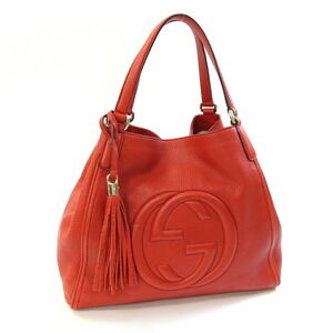 Gucci Soho Tote Bag Vermilion Red Leather Logo Tassel